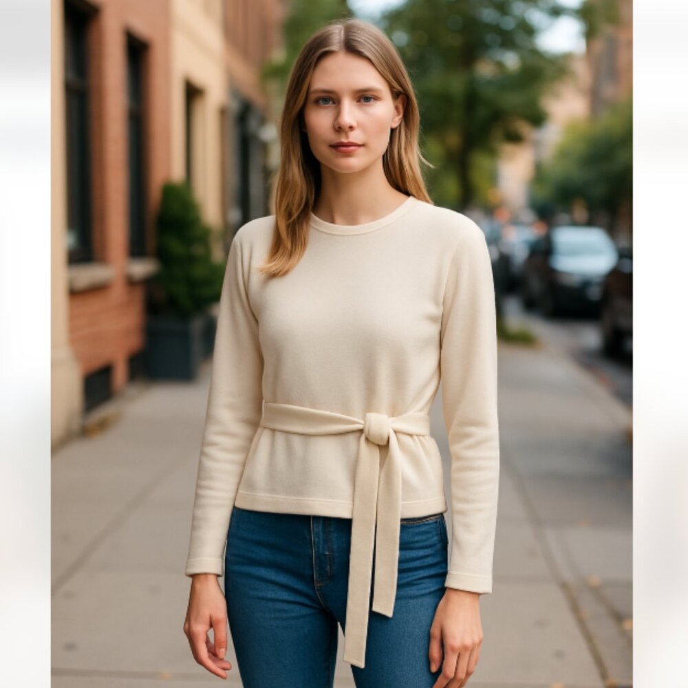NWT ZARA SUPER SOFT TIE FRONT KNIT SWEATER IN OATMEAL LARGE